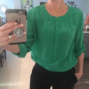 Banana Republic Green Silk Long Sleeve Blouse